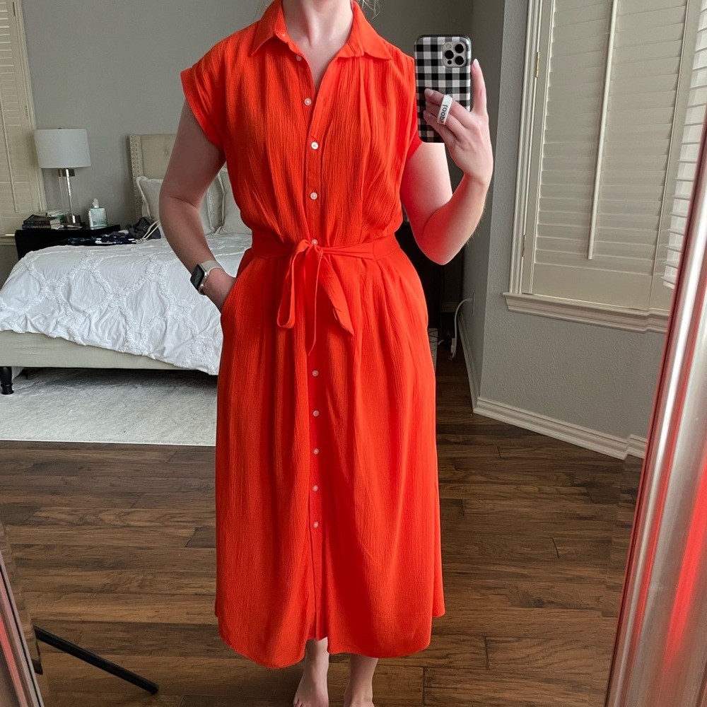 Loft petite orange midi dress size 0P